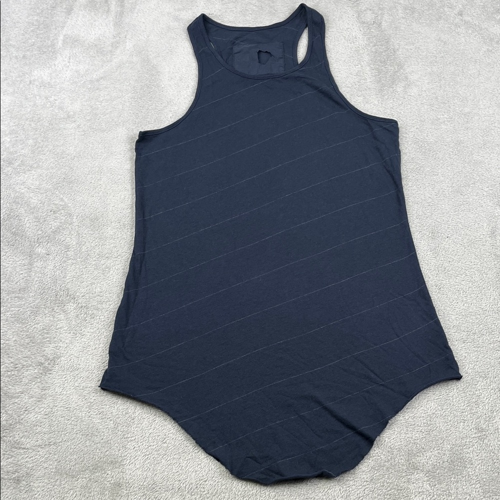 Frank & Eileen S 100%‎ Cotton Navy Blue Striped Curve Hem Tank Top USA